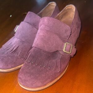Kork-Ease Plum Suede Loafers with Fringe